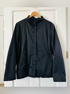 Eileen Fisher Black Cotton Nylon Zip Up Short Jacket Fleece Lined Minimalist XL